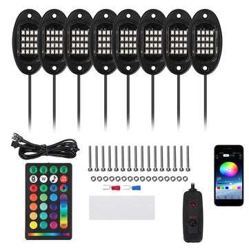 8Pcs RGB LED Rock Lights Kit Underbody Neon Light Pods bluetooth App Control
