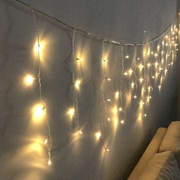 AC220V 2M*0.6M LED Curtain String Light Holiday Christmas Home Warm White Lamp US Plug