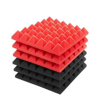 6Pcs Acoustic Foam Studio Soundproofing Foam Wedges Ties Black + Red 12 x 12 x 2inch