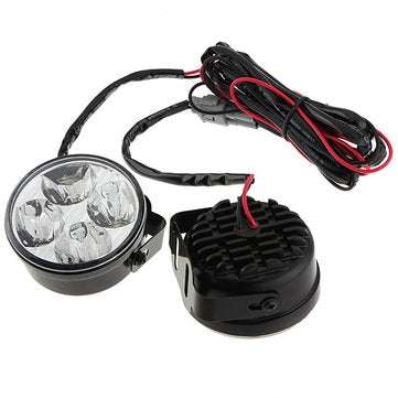 A Pair 4W DC 12V 4LED Round White Car Daytime Running Light