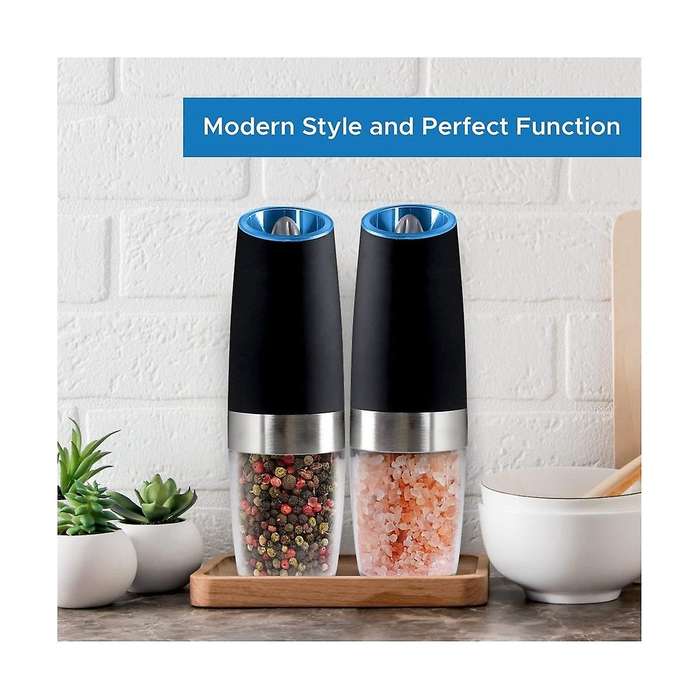 (2 Pack) Gravity Electric Salt and Pepper Grinder Set Battery Operated One Hand Automatic Operation