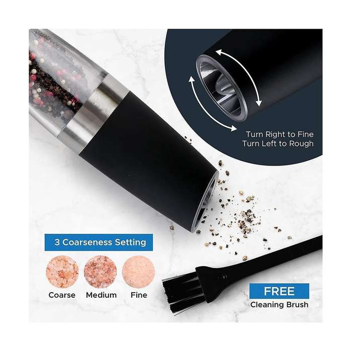 (2 Pack) Gravity Electric Salt and Pepper Grinder Set Battery Operated One Hand Automatic Operation