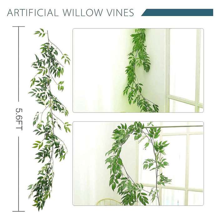 (16.8Ft) Artificial Willow Leaves Vines Twigs- Silk Hanging Willow Plant Greenery Garland String f