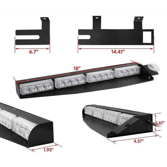 (Blue & Red) 32LED Visor Lights 15 Flash Patterns Emergency Strobe Lights Windshield Split Mount Lig
