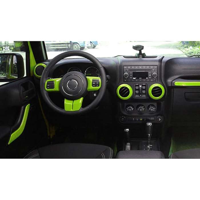 (Green 18Pcs) Car Decoration Steering Wheel & Center Console Air Outlet Trim for Wrangler JK JKU 201