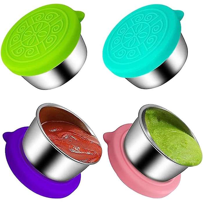 [4 Pack] Salad Sauce Containers to Go, Reusable Condiment Containers with Lids, Stainless Steel Sau