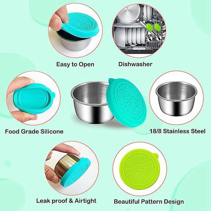 [4 Pack] Salad Sauce Containers to Go, Reusable Condiment Containers with Lids, Stainless Steel Sau