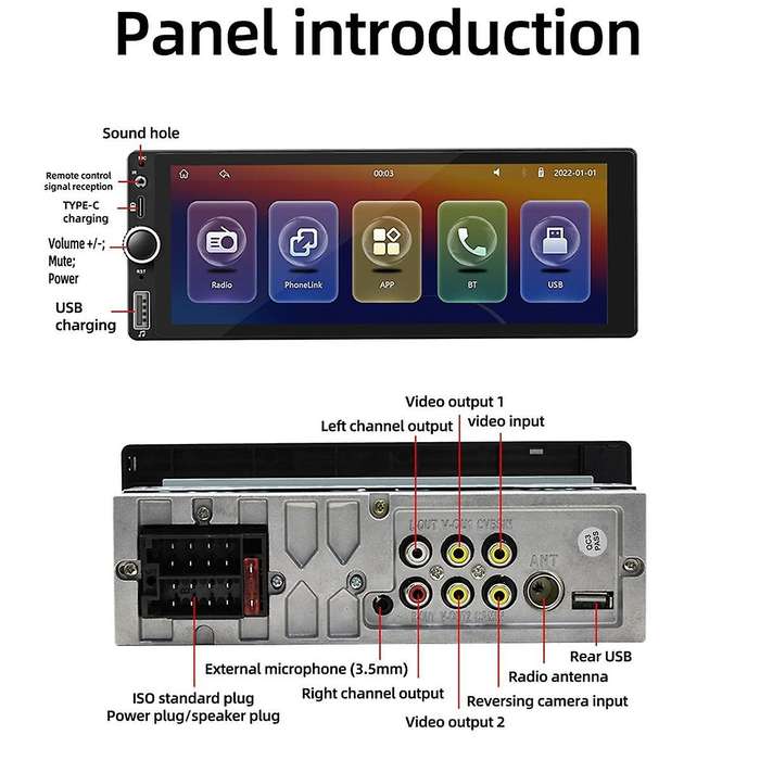 1 Din 6.86 Inch Car Radio Wireless CarPlay Android Auto Multimedia Player Universal MP5 Player Mirro
