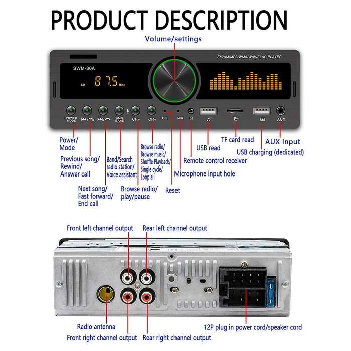 1 DIN Car MP3 Multimedia Player Bluetooth Radio Car Stereo Radio Receiver Audio Auto Electronics -80