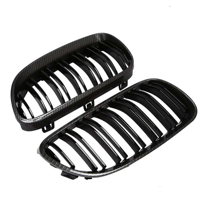 1 Pair Car Front Bumper Carbon Fiber Pattern Hood Kidney Sport Grilles for- 3 Series E92 Coupe 2010-