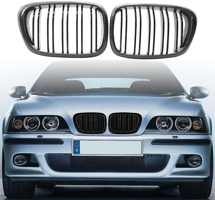 1 Pair Carbon Fiber Black Double Line Kidney Grille for 1997-2003 E39 520I 523I 525I 528I 530I 535I