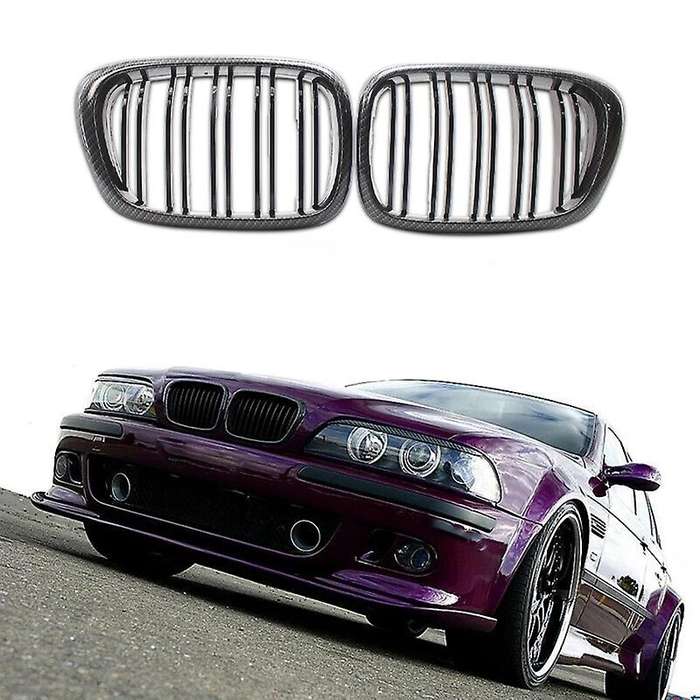 1 Pair Carbon Fiber Black Double Line Kidney Grille for 1997-2003 E39 520I 523I 525I 528I 530I 535I