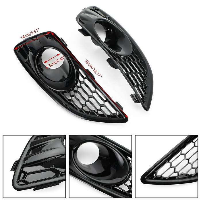 1 Pair Front Bumper Lower Honeycomb Fog Lamp Surround Grille Fog Light Trim Cover for Fiesta 2013-20