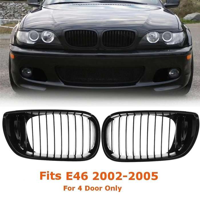 1 Pair Front Grille for E46 4D 325I Facelift 2002-2005 Gloss Black Car Front Kidney Racing Grille Gr