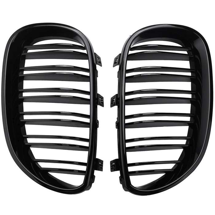 1 Pair Gloss Black Front Kidney Grill Double Slat Double Line Grille for E60 E61 5 Series 2003-2010