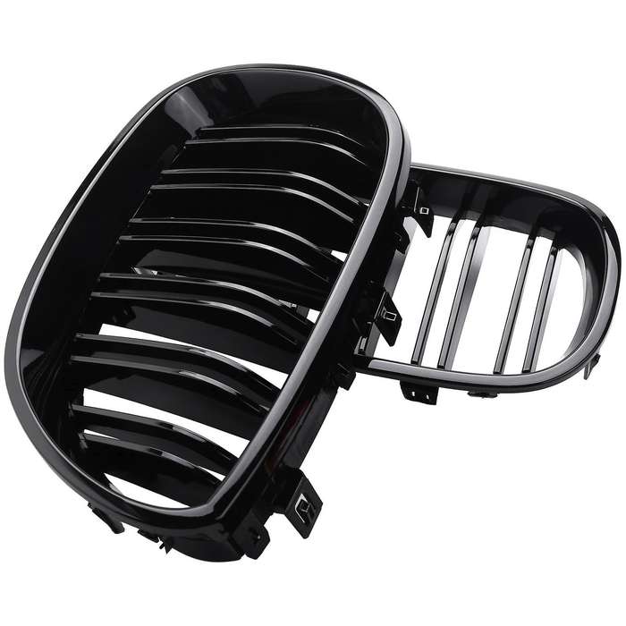 1 Pair Gloss Black Front Kidney Grill Double Slat Double Line Grille for E60 E61 5 Series 2003-2010