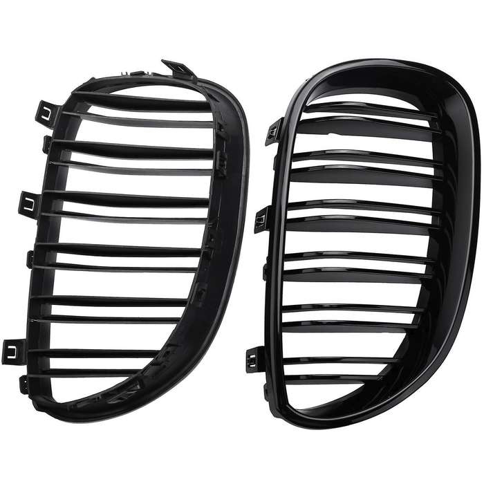 1 Pair Gloss Black Front Kidney Grill Double Slat Double Line Grille for E60 E61 5 Series 2003-2010