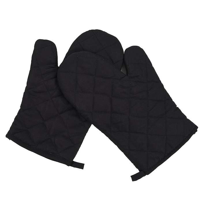 1 Pair Kitchen Craft Heat Resistant Cotton Oven Glove Pot Holder Baking Cooking Mitts Black