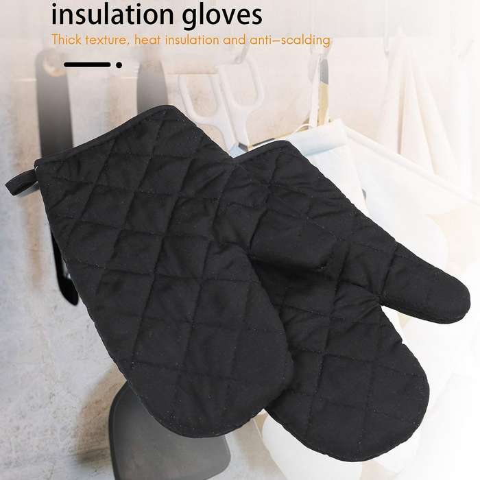 1 Pair Kitchen Craft Heat Resistant Cotton Oven Glove Pot Holder Baking Cooking Mitts Black