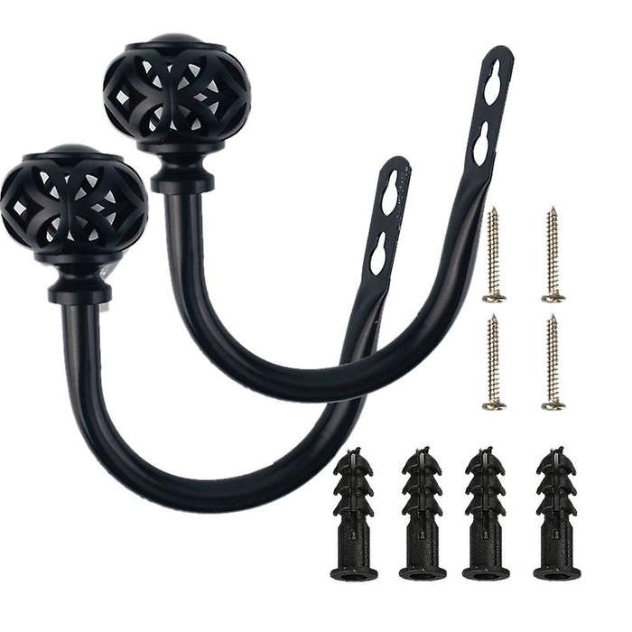 1 Pair Of Metal Curtain Hooks - Retro Curtain Hold Back Tiebacks Wall Tassel Drapery Holder (black)