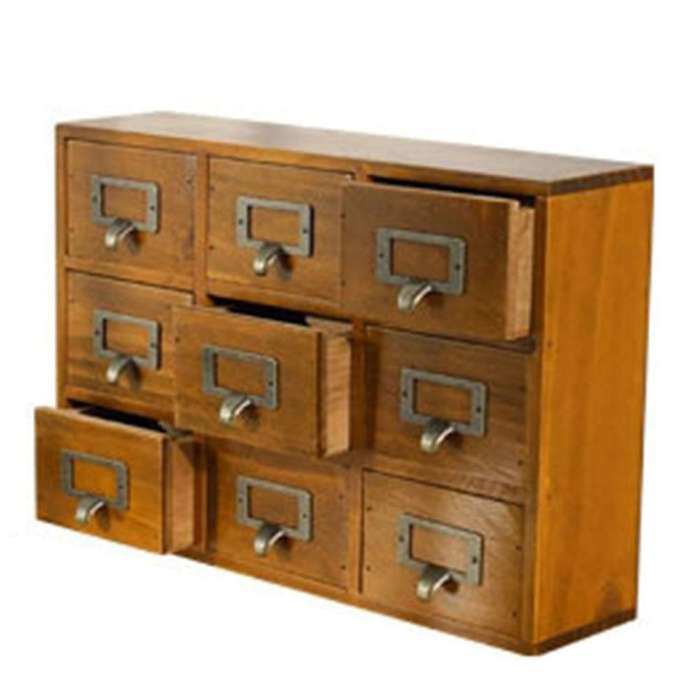 1 PCS 9 Lattice Desktop Drawer Storage Box Wooden Retro Storage Cabinet Living Room Decoration Drawe