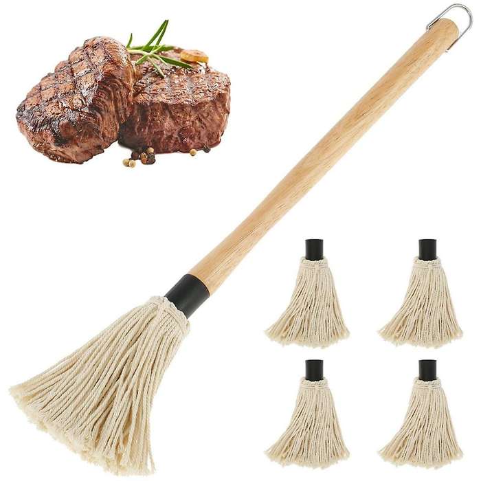 1 Set Bbq Mop 18.3 Inch Bbq Mop Brush Grill Brush Wooden Long Handle Grill Brush for Sauce Bbq Smoki