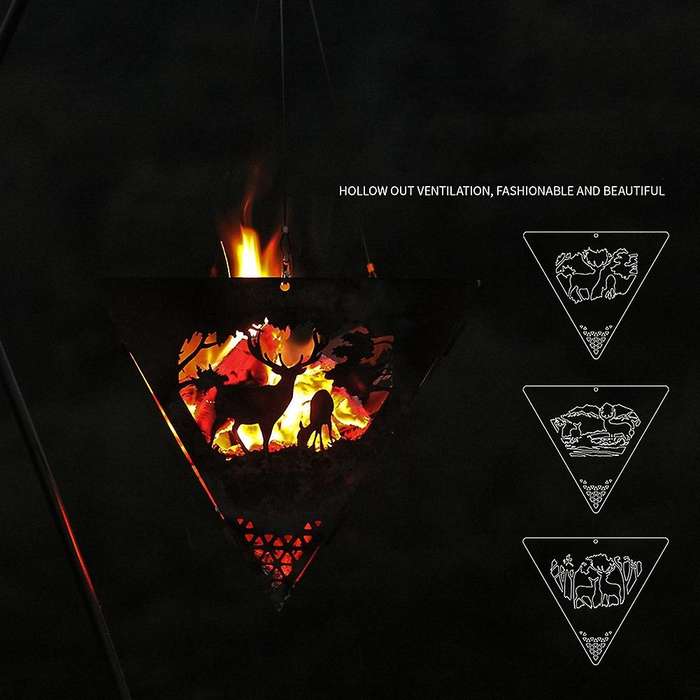 1 Set Outdoor Triple-cornered Burning Stainless Steel Bonfire Wood Stove for Camping Triple-cornered