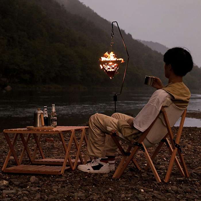 1 Set Outdoor Triple-cornered Burning Stainless Steel Bonfire Wood Stove for Camping Triple-cornered