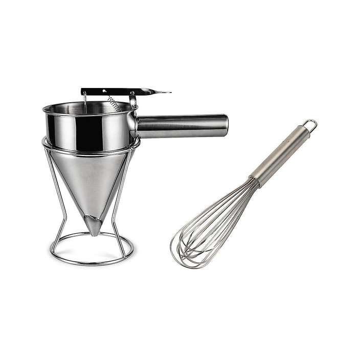 1 Stainless Steel Baking Funnel Pancake Dough Dispenser + Fixed Stand with Dough Collector
