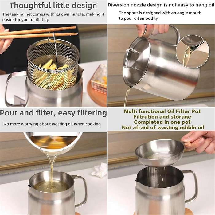 1.5L 304 Stainless Steel Versatile Oil Filter Tank Stainless Steel Oil Filter Pot Multi-Functional O