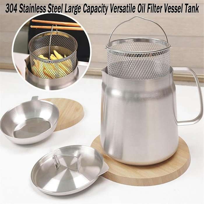 1.5L 304 Stainless Steel Versatile Oil Filter Tank Stainless Steel Oil Filter Pot Multi-Functional O