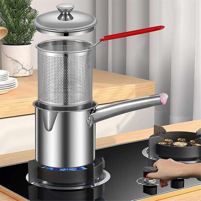 1.8L Deep Fryer Pot, Small Fryer Pot, Multipurpose Stainless Steel Baskets, Deep Fryer, Cooking Pot