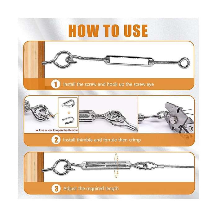 1/16inch Turnbuckle Wire Tensioner Kit Heavy Turnbuckle Cable Railing Kit 115ft Wire Rope Hook and E