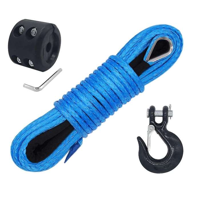 1/4InchX50Feet 7700Lb Synthetic Winch Rope Tow Rope with Protective Cover Off-Road Vehicle Rescue Ro