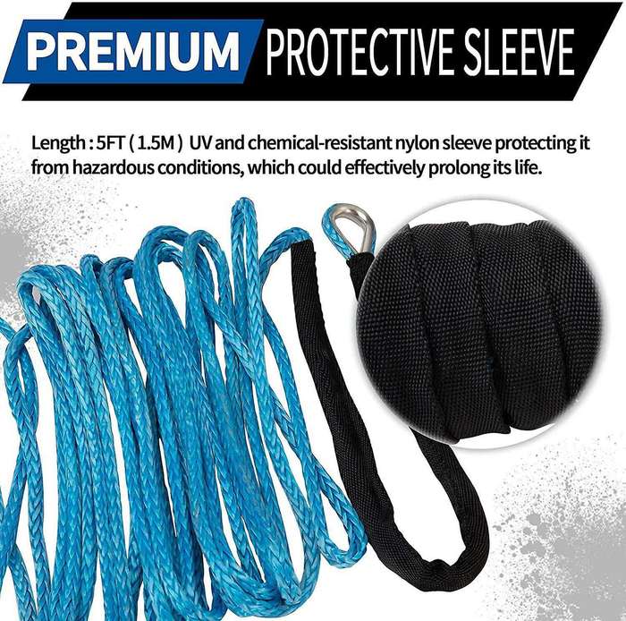 1/4InchX50Feet 7700Lb Synthetic Winch Rope Tow Rope with Protective Cover Off-Road Vehicle Rescue Ro