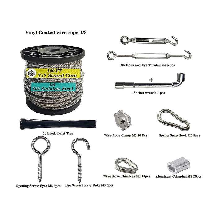 1/8inch Stainless Steel Cable,heavy Duty Turnbuckle Wire Tensioner Kit Cable for Outdoor String Ligh
