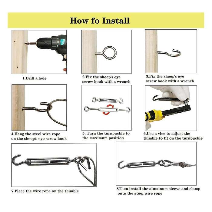 1/8inch Stainless Steel Cable,heavy Duty Turnbuckle Wire Tensioner Kit Cable for Outdoor String Ligh