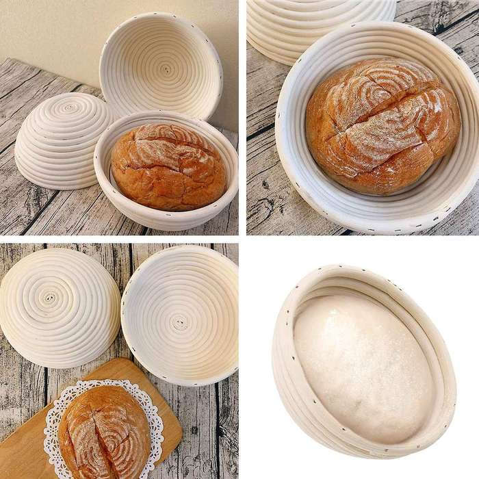 10 Inch Bread Proofing Basket - Banneton Proofing Basket + Cloth Liner + Dough Scraper + Bread Lame