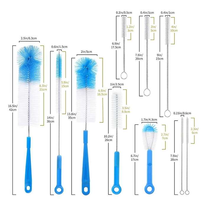10 Pack Bottle Cleaning Brush Set, Long Handle Stainless Steel Bottle Cleaner Brush, Deep Cleaning H