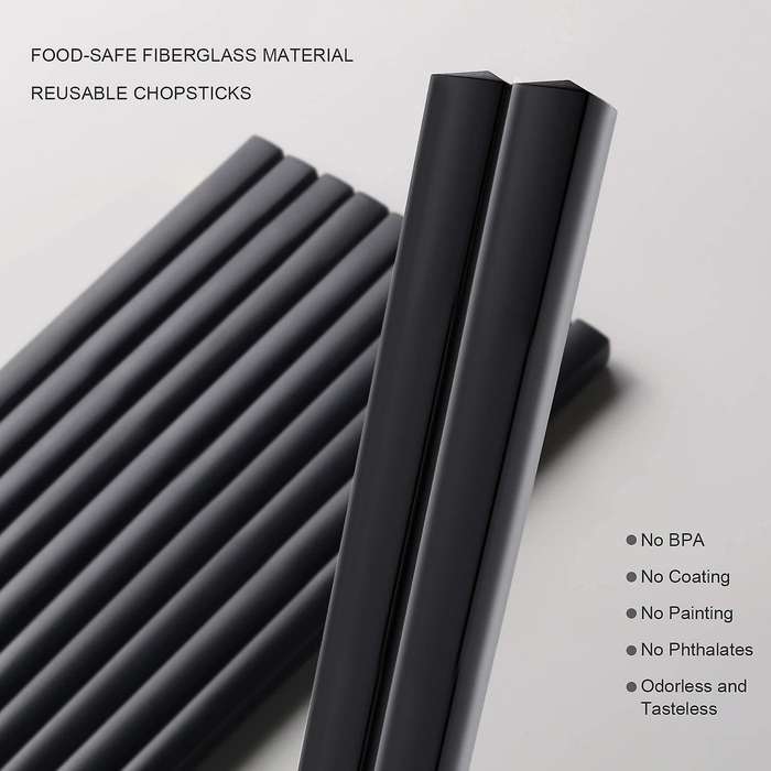 10 Pairs Chopsticks Reusable Dishwasher Safe, Fiberglass Chopsticks, 9.5Inch Non-Slip Chopsticks for