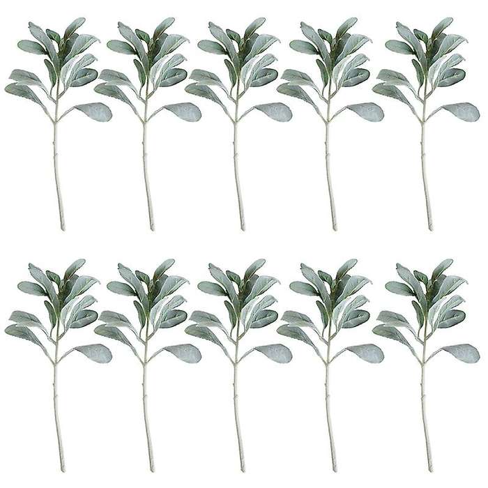10 Pcs Artificial Flocked Lambs Ear Leaves Flocked Compatible Home Wedding