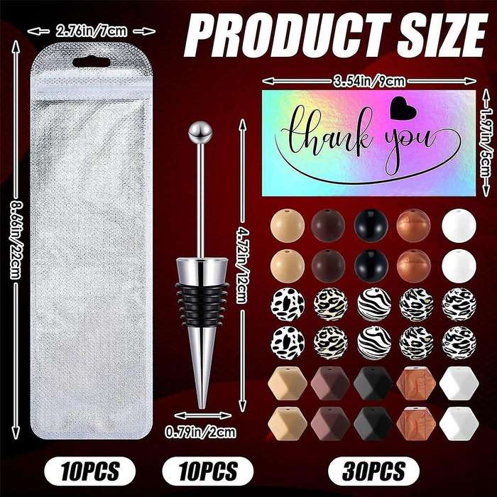 10 Pcs Beadable Wine Stoppers for Wine Bottles Bulk, 30 Pcs 15mm Silicone Beads Bulk for Diy Wedding