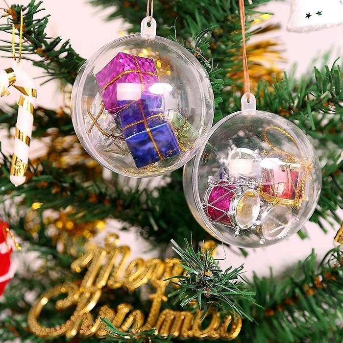10 Pcs Hollow Balls DIY Christmas Tree Ornament Balls Fillable Plastic Balls for Party Decoration (1