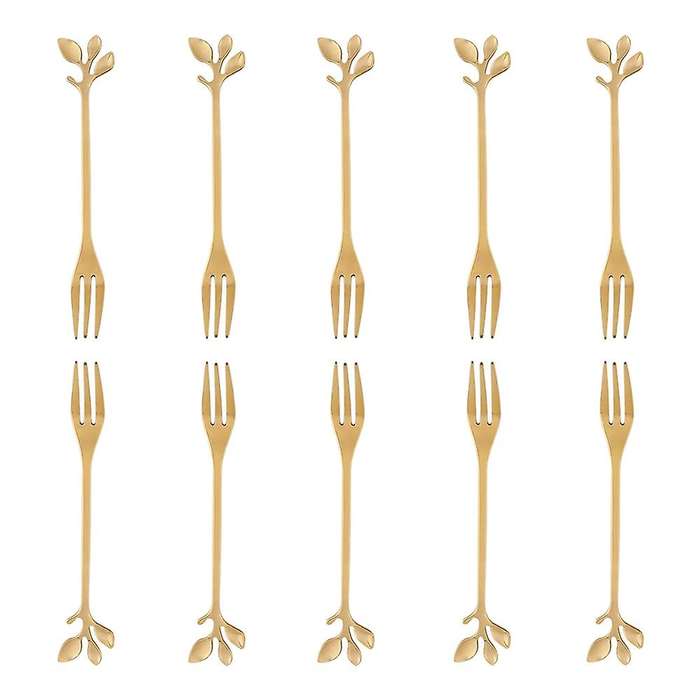 10 Pcs Stainless Steel Leaf Cake Fruit Forks Set Tasting Dessert Forks Kitchen Accessory Wedding Pa