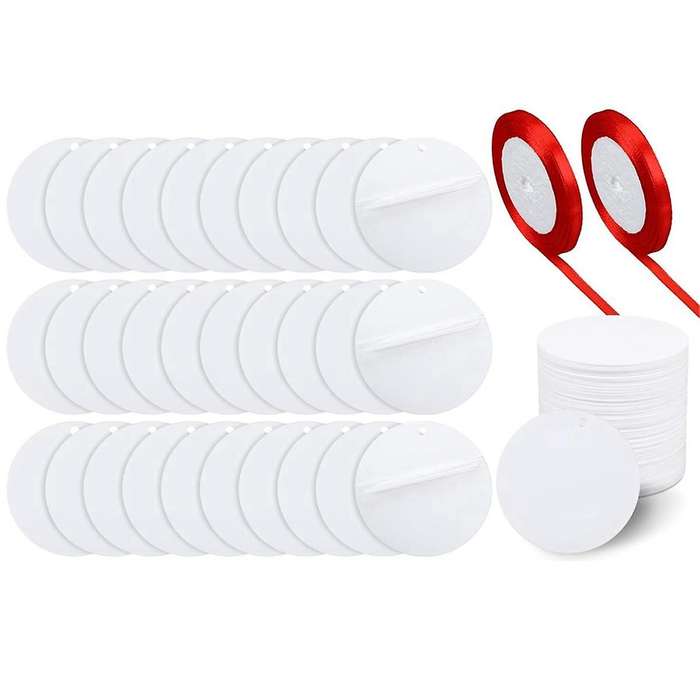 100 Pcs 3 Inch Christmas Acrylic Sublimation Ornament Blanks with Holes White Round Ornament with Re