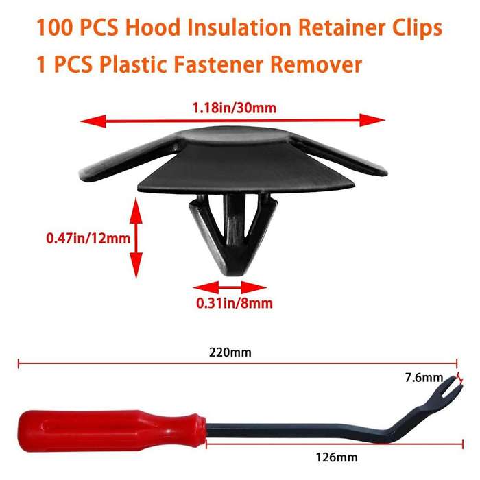 100 Pcs Car Bumper Hood Insulation Cover Retainer Clips for ,,,Ram,4878883AA with 1Pcs Fastener Remo