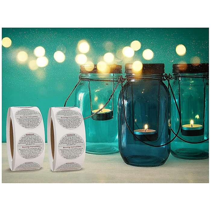 1000 Pcs Candle Warning Labels 1.5 Inch Waterproof Candle Safety Stickers for Diy Candle Jars Stick