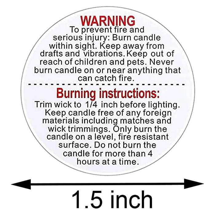 1000 Pcs Candle Warning Labels 1.5 Inch Waterproof Candle Safety Stickers for Diy Candle Jars Stick