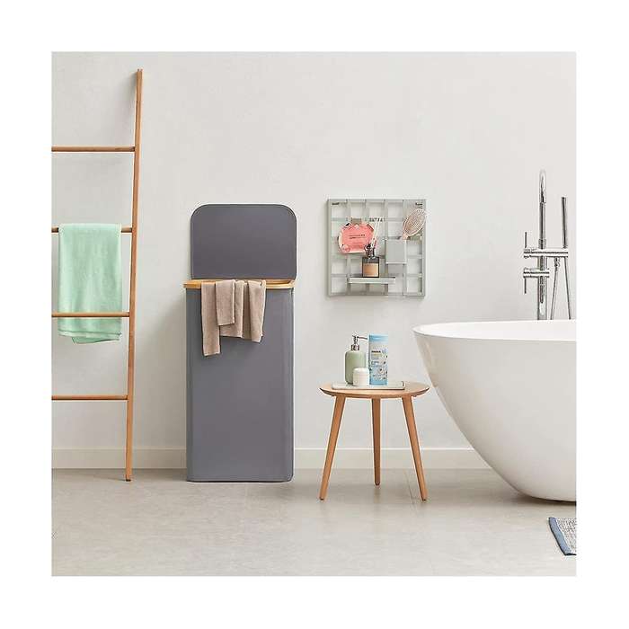 100l Laundry Basket with Lid, Clothes Hampers for Laundry with Bamboo Handles and A Removable Laund