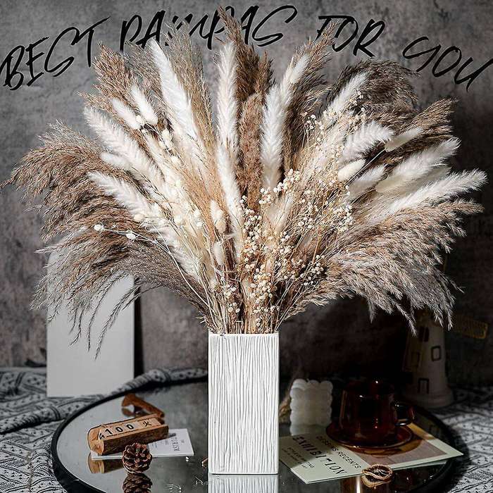 100PCS Natural Dried Pampas Grass Bouquet Dried Flower Compatible Wedding